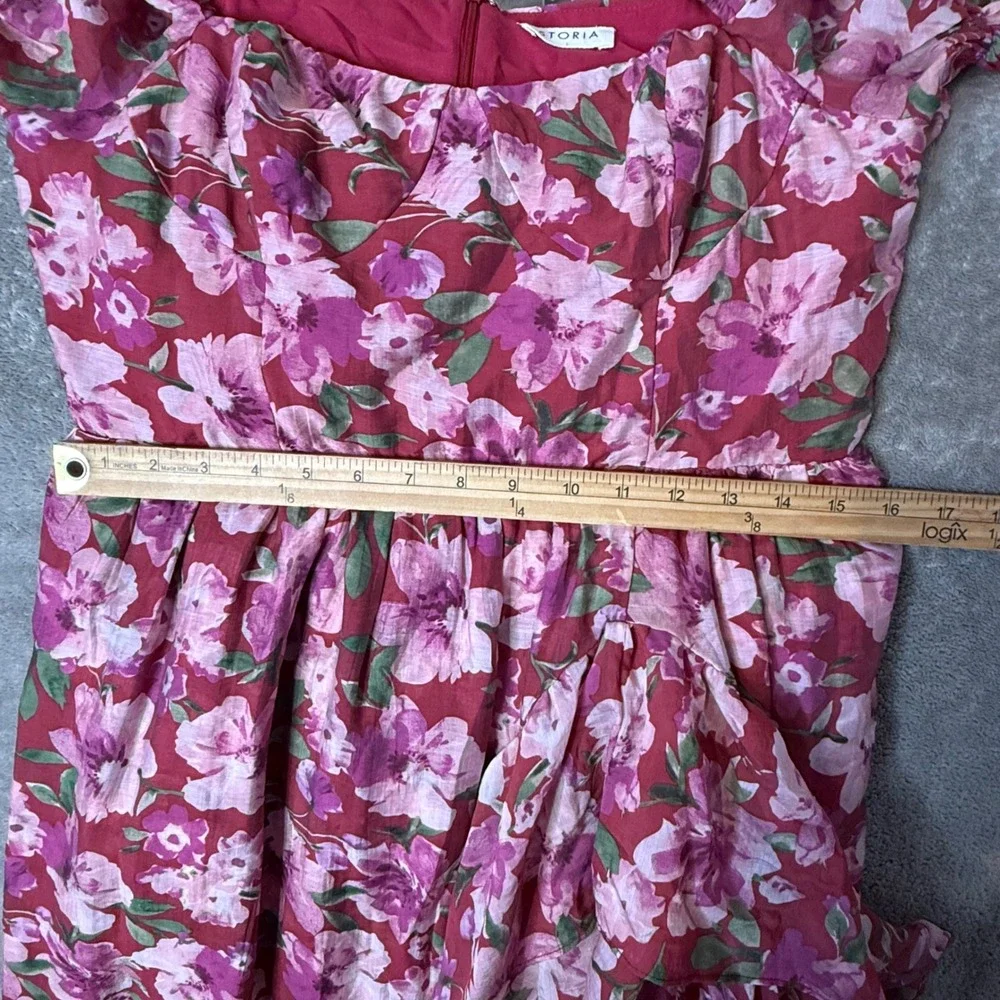 Floral Ruffle Maxi Dress Women L Sweetheart Neck Puff Sleeve Cottage Romantic